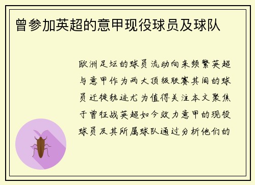 曾参加英超的意甲现役球员及球队