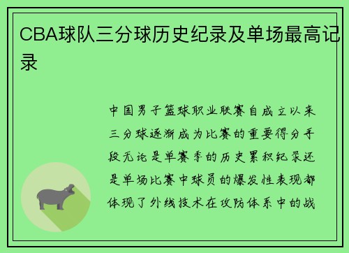 CBA球队三分球历史纪录及单场最高记录